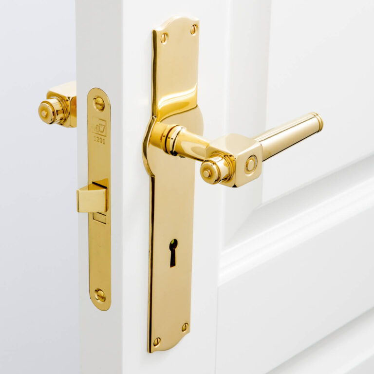 BROWN Brass door handle on HAUSER backplate